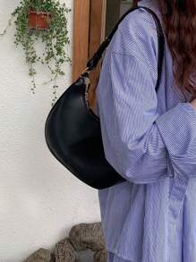 Small Hobo Bag Solid Colour Elegant Style, Mothers Day Gift For Mom - Black - View 5