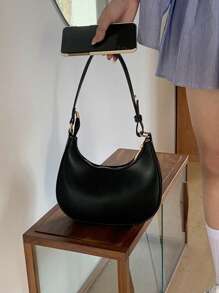 Small Hobo Bag Solid Colour Elegant Style, Mothers Day Gift For Mom - Black - View 6