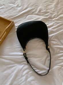 Small Hobo Bag Solid Colour Elegant Style, Mothers Day Gift For Mom - Black - View 7