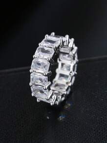 方晶鋯石裝飾戒指 - 銀色 - 查看 1