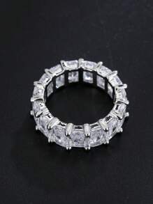 方晶鋯石裝飾戒指 - 銀色 - 查看 2