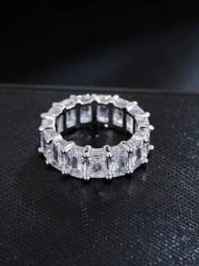 方晶鋯石裝飾戒指 - 銀色 - 查看 4