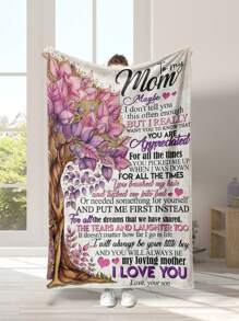 1 pieza Manta con estampado de árbol y slogan Día de la Madre franela de dormir para regalo