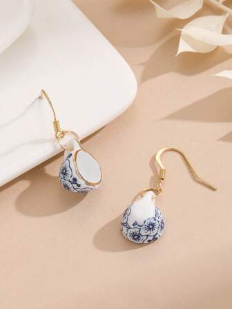1 Pair Floral Ceramic Earrings, Minimalist & Fashionable For Casual Daily Wear