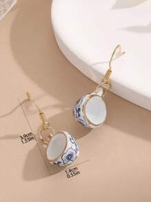 一对花卉陶瓷耳环，简约时尚，适合日常休闲佩戴 - 金色 - 查看 4