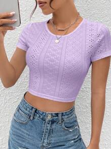 SHEIN EZwear 系带短款 T 恤 - 紫丁香色 - 查看 3