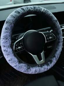 3入組毛絨裝飾汽車方向盤套和手剎及換檔套組 - 黑與白 - 查看 3