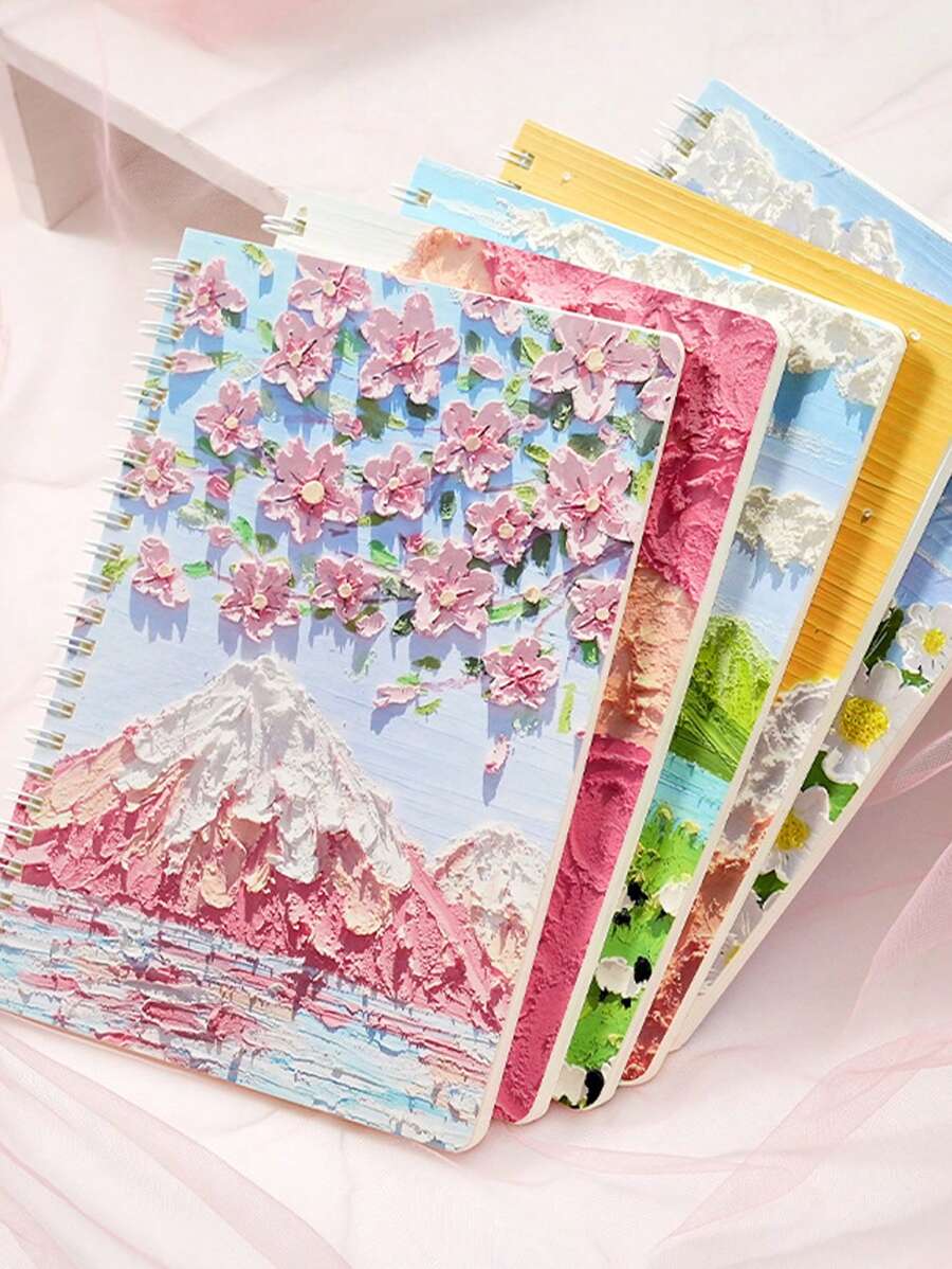 1pc Flower Pattern Spiral Notebook, Creative Portable Multi-purpose Journal Notebook For School, Student, Office - Multicolor - View 1