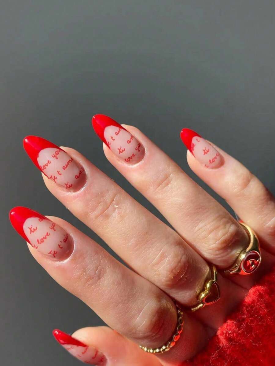 Add a Touch of Romance With 24pcs Long Almond Letter Graphic Full Cover Fake Nail Kit