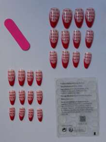 Add a Touch of Romance With 24pcs Long Almond Letter Graphic Full Cover Fake Nail Kit