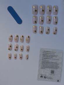 添加A觸碰的浪漫帶24入組短方形愛心圖案全覆蓋假指甲成套工具 - 金色 - 查看 2