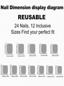 添加A觸碰的浪漫帶24入組短方形愛心圖案全覆蓋假指甲成套工具 - 金色 - 查看 3