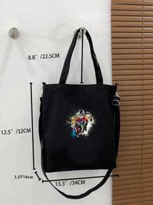Casual Style Shopper Bag Double Handle Graphic Print - Black - View 3