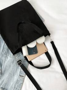 Casual Style Shopper Bag Double Handle Graphic Print - Black - View 4