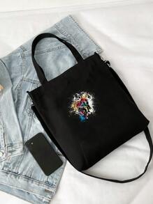 Casual Style Shopper Bag Double Handle Graphic Print - Black - View 5