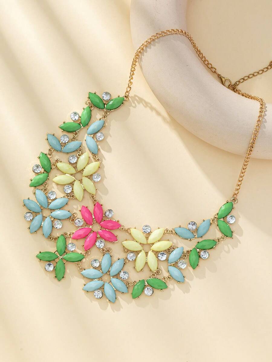 1pc Lovely Floral Design Party/Wedding Ladies' Bib Necklace - Multicolor - View 1