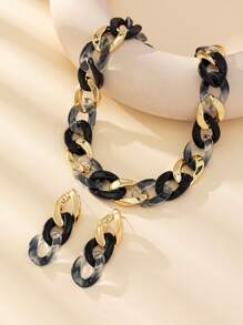 3pcs Chain Design Jewelry Set - Black - View 1
