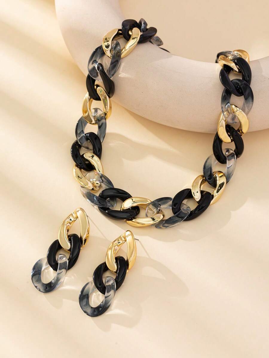 3pcs Chain Design Jewelry Set - Black - View 1