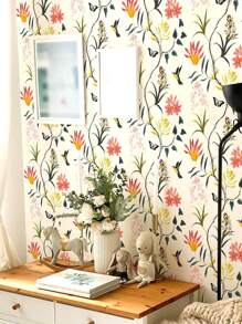 1pc Floral Pattern Wall Paper, Cottagecore PVC Self Adhesive Furniture Renovation Sticker For Home Decor - Multicolor - View 1