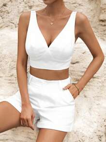 SHEIN LUNE 素色短款背心和短褲