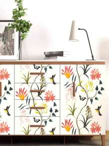 1pc Floral Pattern Wall Paper, Cottagecore PVC Self Adhesive Furniture Renovation Sticker For Home Decor - Multicolor - View 5