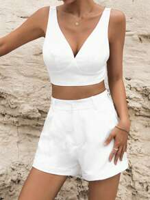 SHEIN LUNE 素色短款背心和短褲