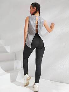 Áo Tees & Tanks  Thể thao Nữ Cắt ra màu trơn - Màu Xám nhạt - Xem 3