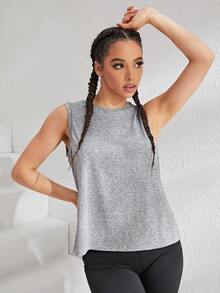 Áo Tees & Tanks  Thể thao Nữ Cắt ra màu trơn - Màu Xám nhạt - Xem 5