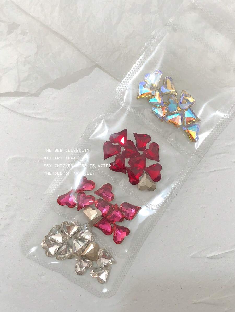 1袋10入組玻璃製粉紅色不規則心形裝飾，DIY指甲藝術裝飾，指甲寶石，美甲用品