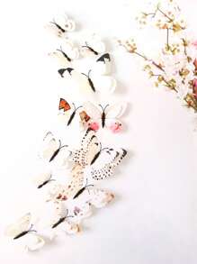 12 piezas Arte de pared con mariposa 3D PVC simulación con mariposa para casa adorno - Multicolor - Ver 1