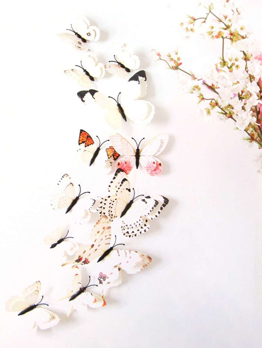 12 piezas Arte de pared con mariposa 3D PVC simulación con mariposa para casa adorno - Multicolor - Ver 1