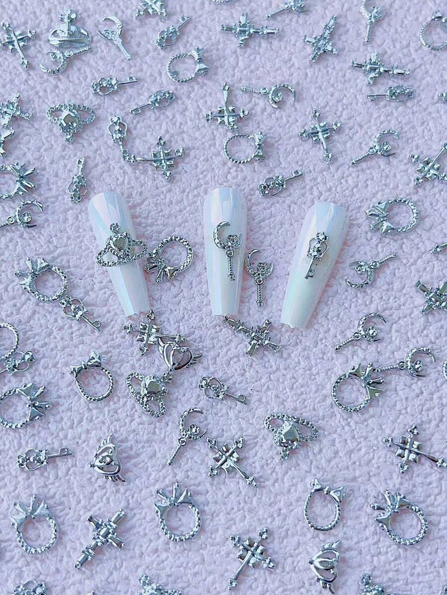 10 件银色金属美甲饰品 - 彩色 - 查看 1