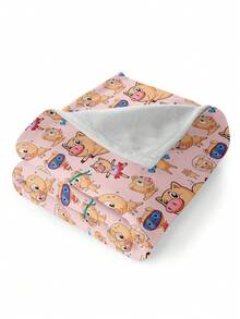 1 pieza Manta con dibujos animados con patrón de cerdo dulce franela de dormir para casa - Multicolor - Ver 3