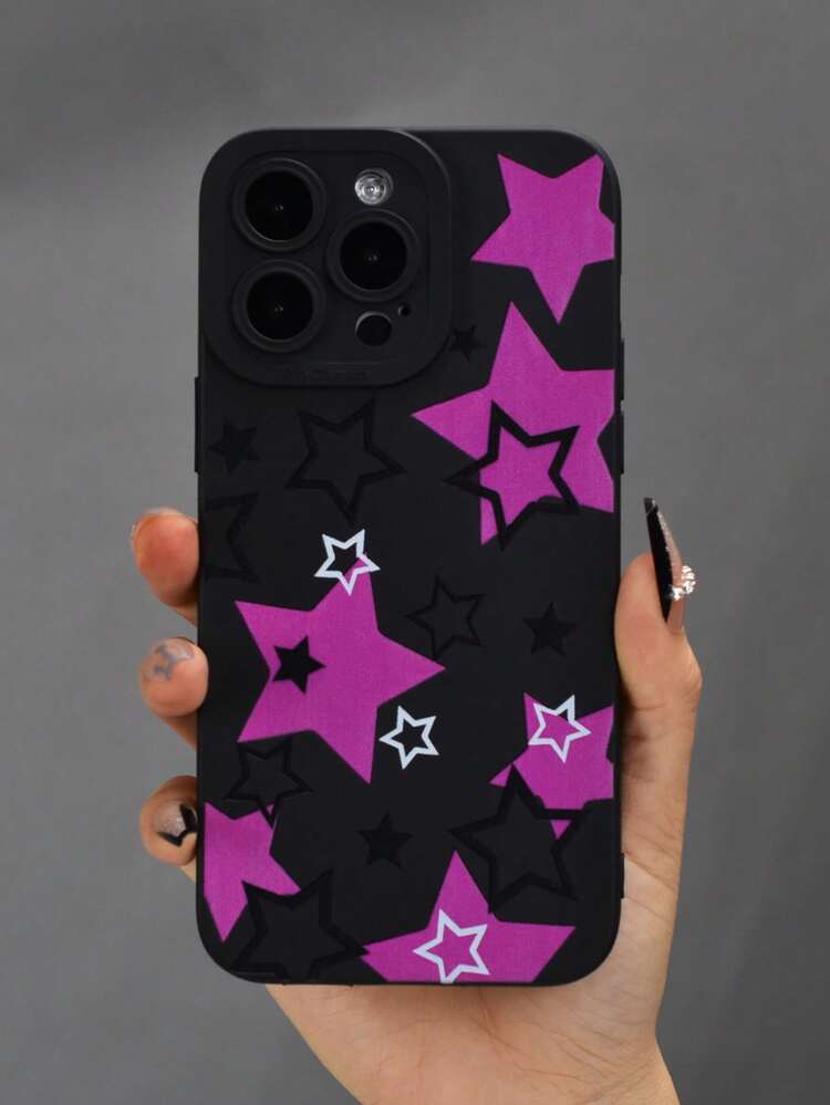 Black Frosted Tpu-pink Star Phone Case