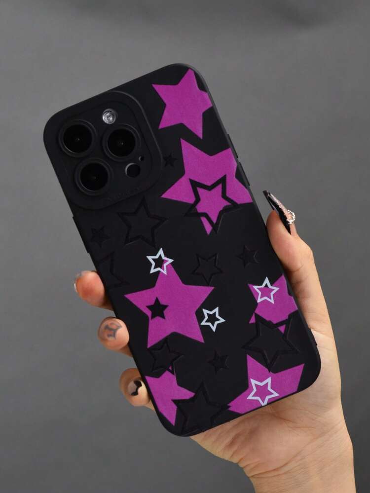 Black Frosted Tpu-pink Star Phone Case