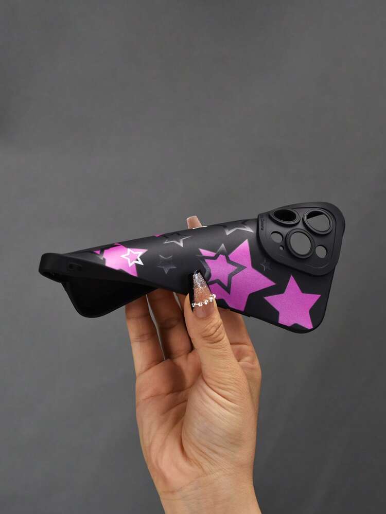 Black Frosted Tpu-pink Star Phone Case