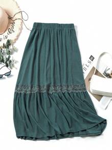 Mulvari Váy Plus Size Tương phản ren màu trơn Giải trí - Màu xanh lá cây đậm - Xem 2