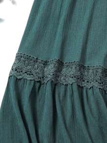 Mulvari Váy Plus Size Tương phản ren màu trơn Giải trí - Màu xanh lá cây đậm - Xem 4