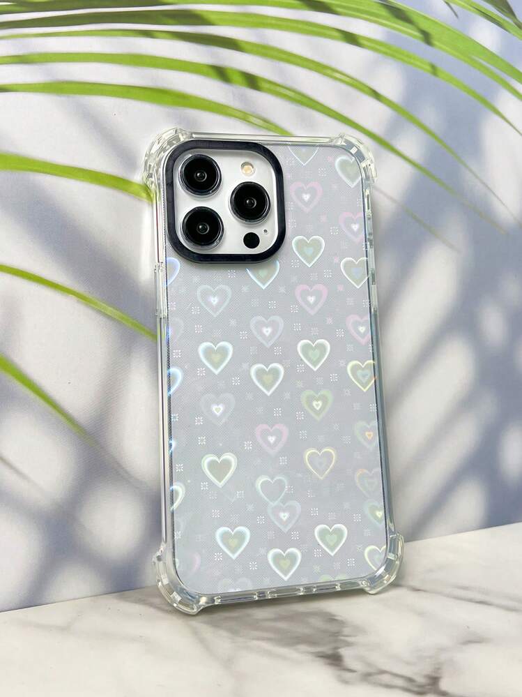 Heart Pattern Laser Shockproof Phone Case - Clear - View 1