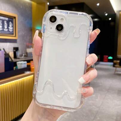 防震不对称波纹透明3D波浪图案流体树脂手感全新2.0加厚红色10个装防摔糖果色保护套春季礼物