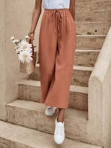 EMERY ROSE Quần nữ Thắt nơ trước màu trơn Giải trí - Gỗ đỏ - Xem 2