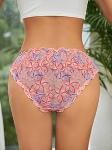 Floral Print Lettuce Trim Panty - Multicolor - View 2