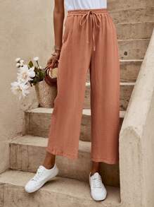 EMERY ROSE Quần nữ Thắt nơ trước màu trơn Giải trí - Gỗ đỏ - Xem 6