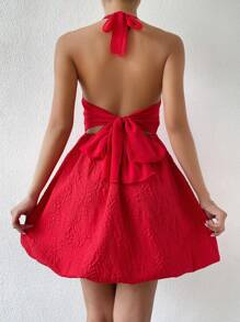 SHEIN Holidaya Váy yếm hở lưng buộc dây có họa tiết Váy tốt nghiệp cho trang phục năm mới Quần áo đi nghỉ bãi biển cho phụ nữ - Đỏ - Xem 1