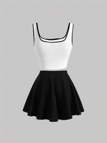 SHEIN MOD Bow Front Tank Top & Flare Skirt - White - View 2