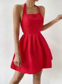 SHEIN Holidaya Váy yếm hở lưng buộc dây có họa tiết Váy tốt nghiệp cho trang phục năm mới Quần áo đi nghỉ bãi biển cho phụ nữ - Đỏ - Xem 4