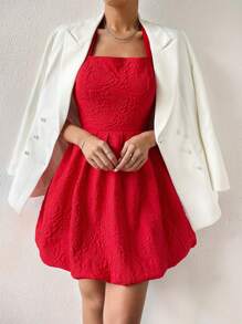 SHEIN Holidaya Váy yếm hở lưng buộc dây có họa tiết Váy tốt nghiệp cho trang phục năm mới Quần áo đi nghỉ bãi biển cho phụ nữ - Đỏ - Xem 6