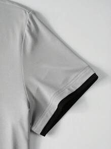 Manfinity Homme Hombres Camiseta ribete en contraste con estampado de letra de cuello notch - Gris - Ver 6