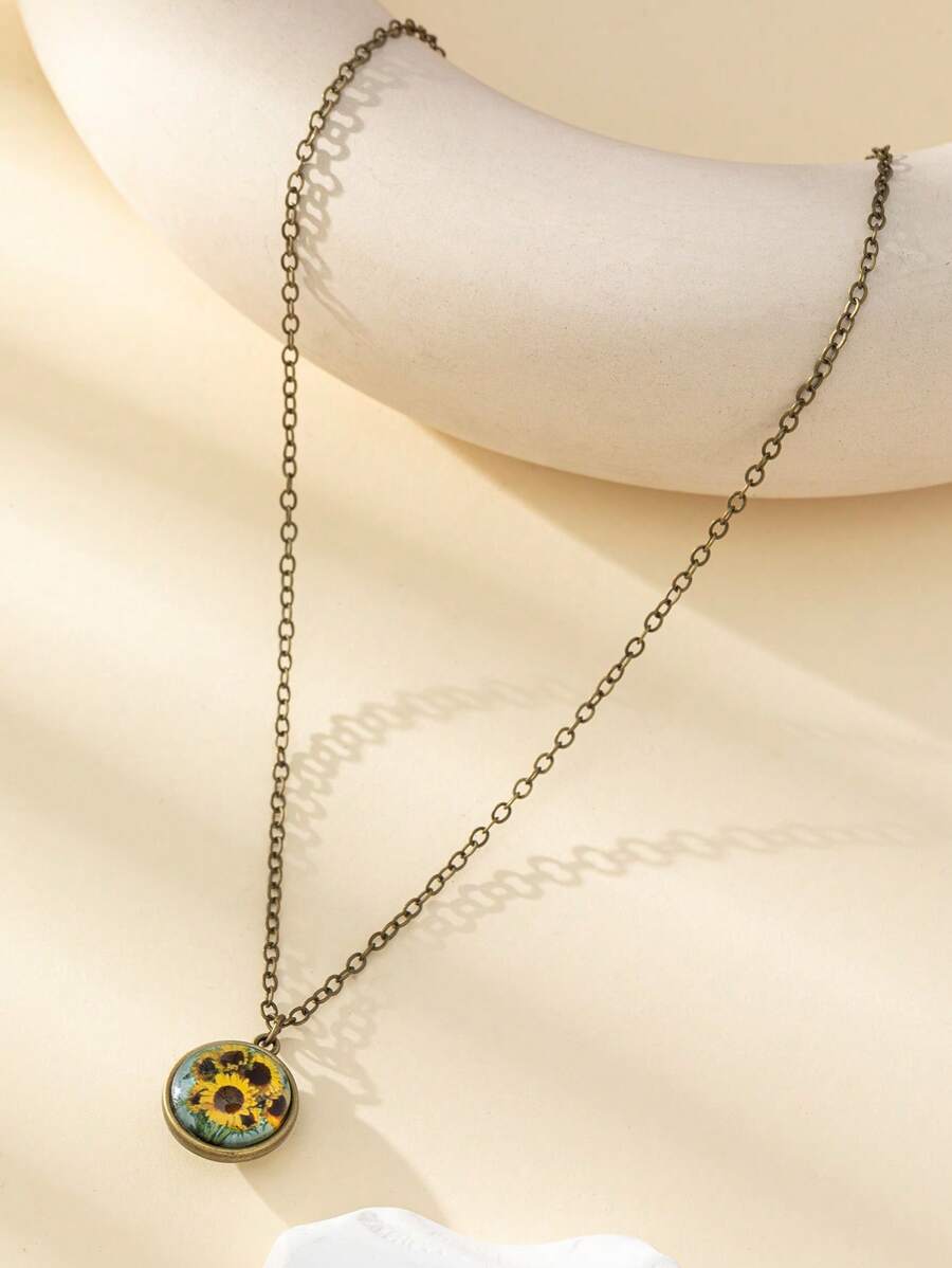 Hợp Kim Thời Gian Cổ Điển Đá Quý Hình Hoa Hướng Dương Mặt Dây Chuyền Vòng Cổ - Nhiều màu - Xem 1