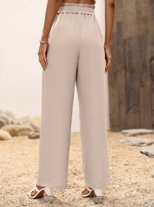 SHEIN LUNE High Waist Belted Wide Leg Trousers - Khaki - View 2